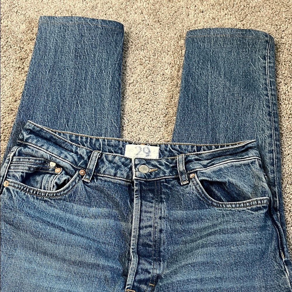 We The Free Zuri Mom Ankle Jeans High Waist Button Fly Lived In Blue Size 29